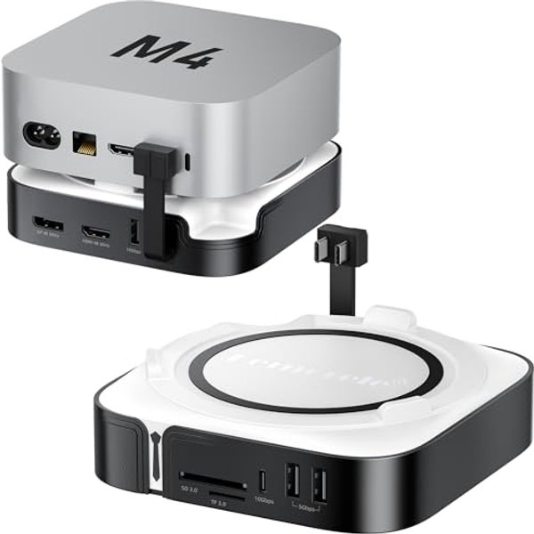 Lemorele Mac mini M4 Docking Station-Dual 4K@60Hz Display (HDMI 2.0 & DisplayPort 1.4), 10Gbps M.2 NVMe SSD Slot, 4x USB 3.2/3.0 Ports, SD/TF 3.0 Card
