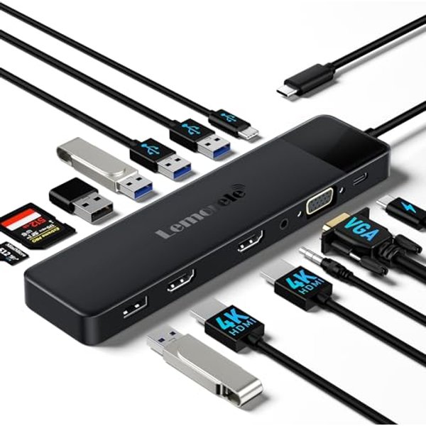Lemorele Laptop Docking Station,13‑in‑1 USB C Hub Triple Display