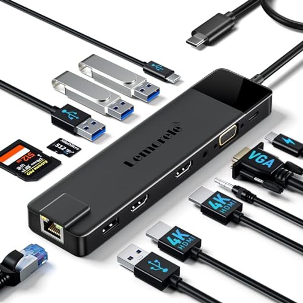 Lemorele Docking Station 13 in 1, 3*Display USB C Hub Gigabit Ethernet