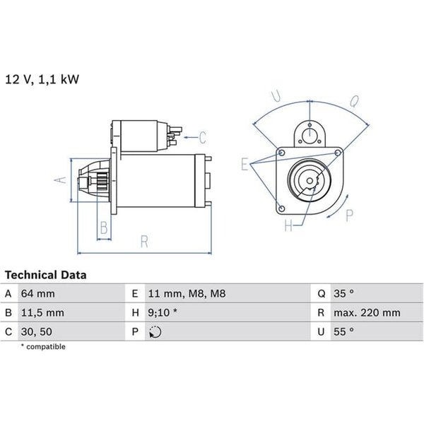 Bosch Anlasser 1,1 Kw Fiat Lancia 0986018880-image