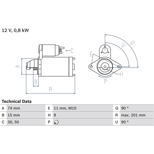 Bosch Anlasser 0,8 Kw Toyota Auris Celica Corolla Isis MR2 RAV 4-image