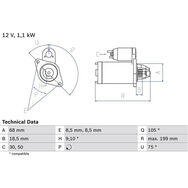 Bosch Anlasser 1,1 Kw Fiat Opel-image
