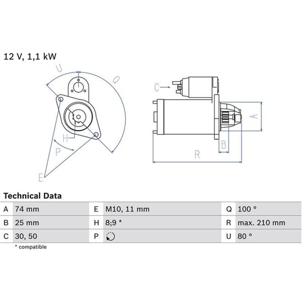 Bosch Anlasser 1,1 Kw Citroen C1 Peugeot 107 Toyota Aygo 0986021550-image