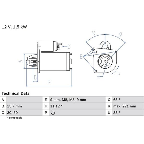 Bosch Anlasser 1,5 Kw Citroen Peugeot Toyota-image
