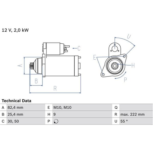 Bosch Anlasser 2,0 Kw Hyundai Kia 0986022820-image