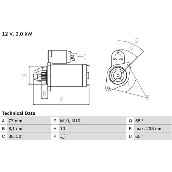 Bosch Anlasser 2,0 Kw Hyundai Kia Mitsubishi 0986023340-image