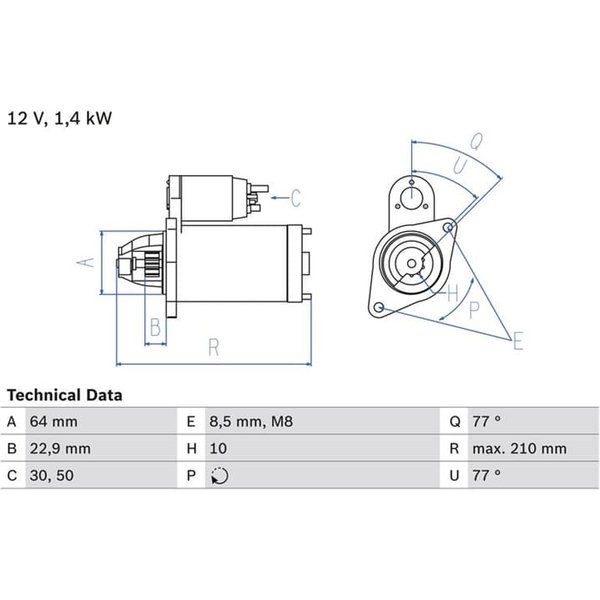 Bosch Anlasser 1,4 Kw Alfa Chevrolet Citroen Fiat Ford Opel Peugeot 1,3-image