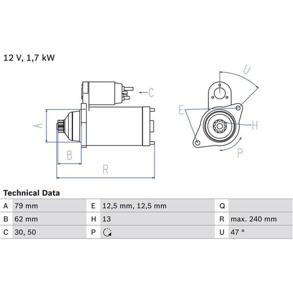 Bosch Anlasser 1,7 Kw Audi Seat Skoda VW 0986025150-image