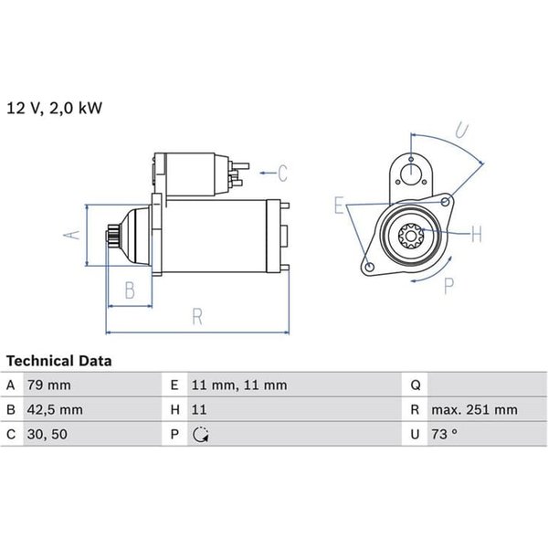 Bosch Anlasser 2,0 Kw Audi Seat Skoda Vw 0986025350-image