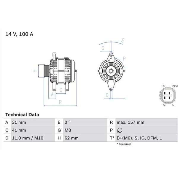 Bosch Lichtmaschine 100A Toyota Auris Corolla 1,4 0986082020-image