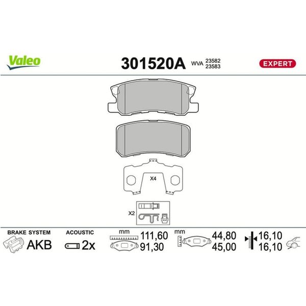 Valeo BremsbeläGe Hinten Peugeot CitroëN Mitsubishi Chrysler Dodge Jeep-image