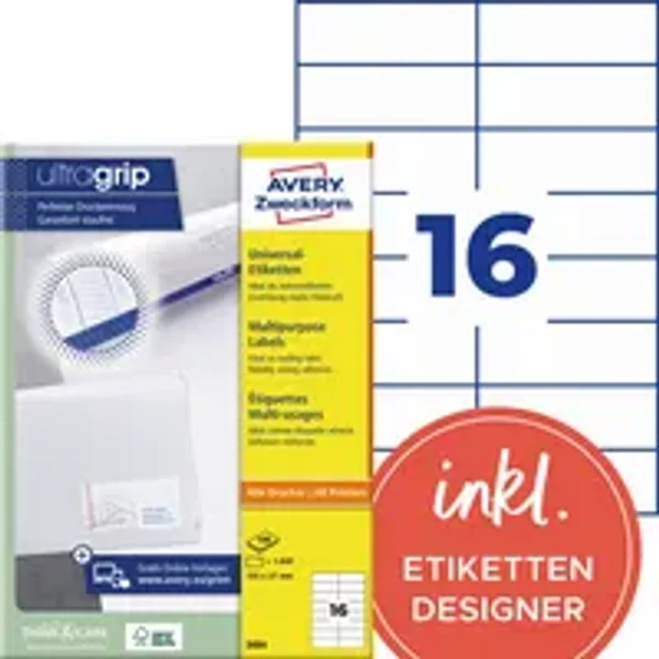 Avery Zweckform Universaletikett ultragrip 105 x 37 mm (B x H)