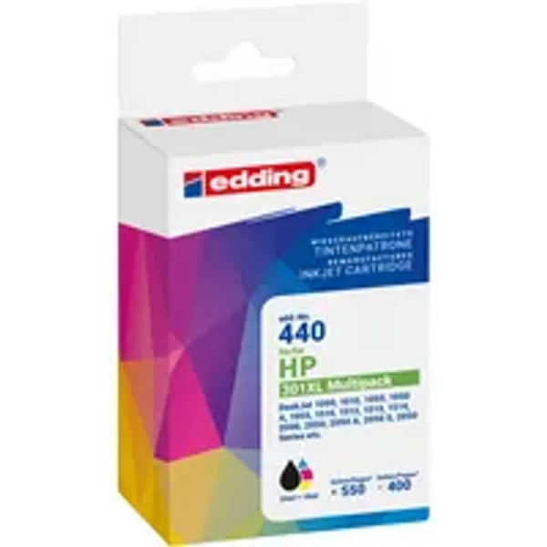 edding Tintenpatrone Kompatibel mit HP 301XL schwarz, cyan/magenta/gelb