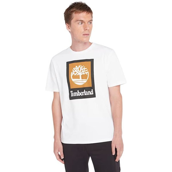 T-shirt Timberland Logo Empilé Coloré Blanc
