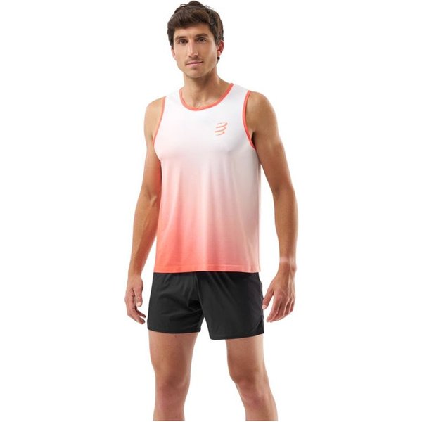 T-shirt de Running Compressport Performance Fluo Rouge/Blanc