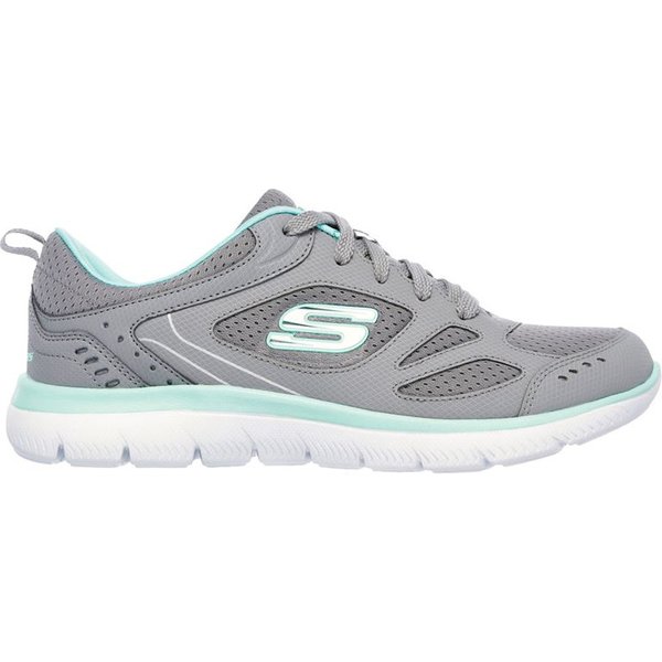 Baskets Skechers Summits Femme Chaussures en cuir gris, Duraleather et turquoise.