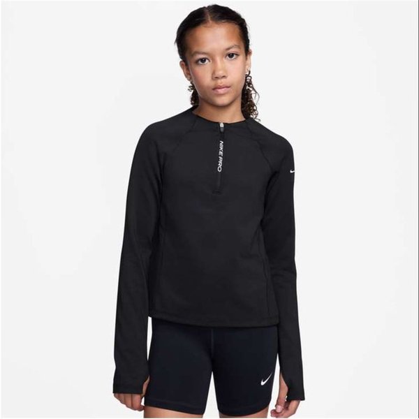 T-Shirt Fitness Nike Pro Dri-Fit à Demi-Zip Fille Noir/Gris-image