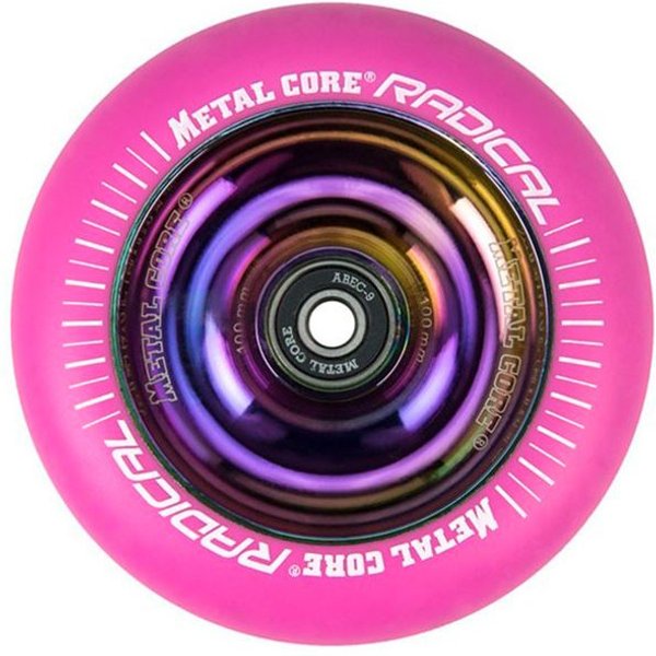 Roue fluorescente RADICAL de 100 mm, caoutchouc rose et noyau arc-en-ciel