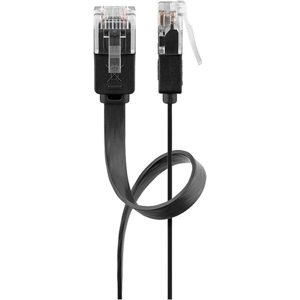 Goobay Patchkabel RJ45 Stecker > RJ45 Stecker CAT.6 U/UTP (schwarz, 2 Meter, Flachkabel)