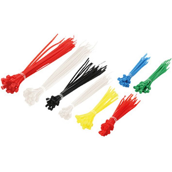 Cable tie set, PA66, 200 pcs., mixed color, different lengths