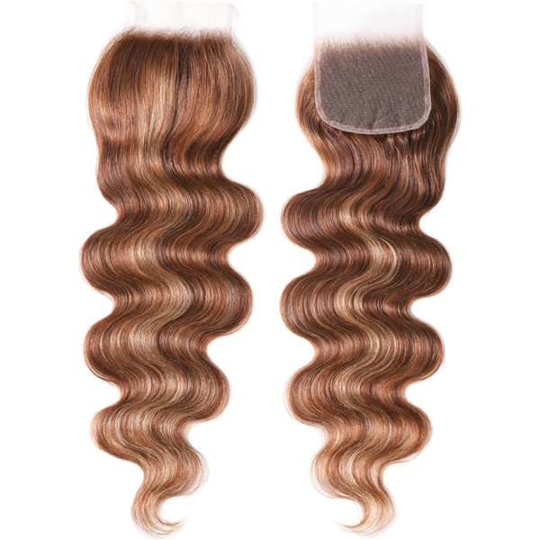 Nadula Body Wave 4x4 Lace Closure Free Part 1 PC Honey Blond Highlight Brown Color
