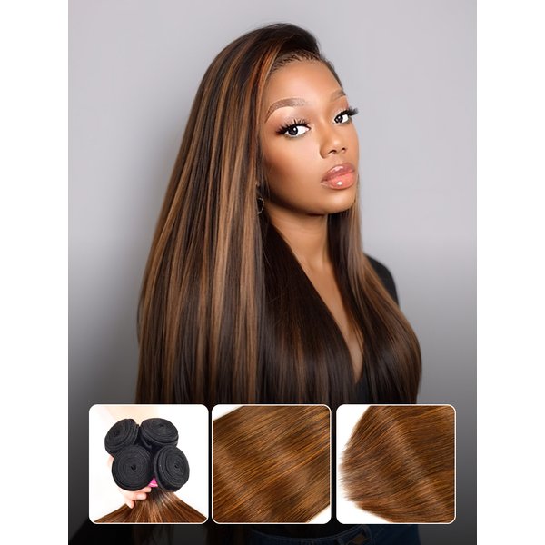 Nadula High Quality Straight Highlight Hair 4 Bundles #1B/30 Ombre Balayage Human Hair Weave