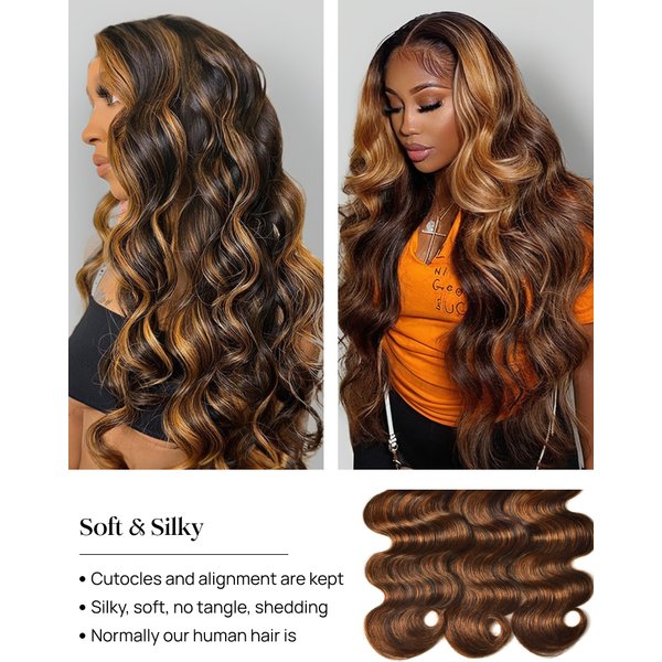 Nadula Balayage Ombre Body Wave Hair Bundles With Lace Closure Ombre Virgin Human Hair