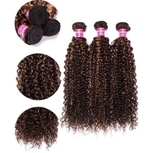 Nadula Hair Bundles Honey Blond Highlight Curly 3 Bundles Human Hair Weave