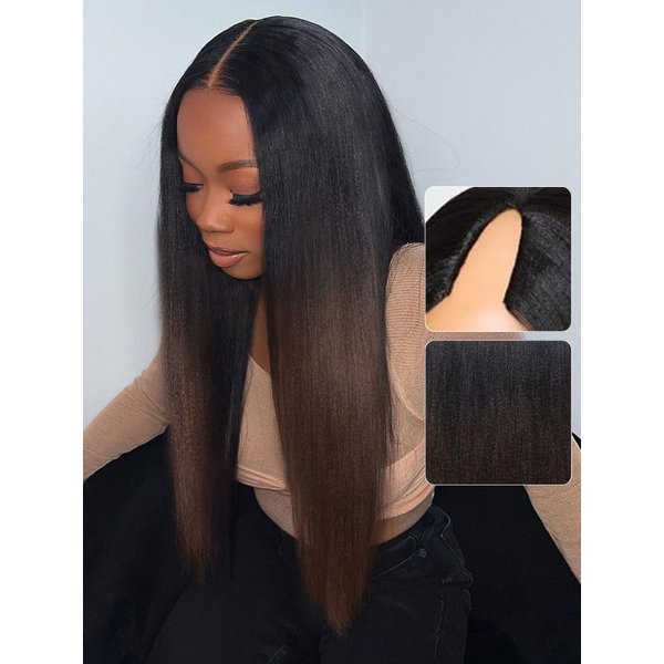 Nadula Lifesaver ScalpLook™ V Part Yaki Straight Chestnut Brown Ombre Color Lightweight Glueless Human Hair V Part Wigs