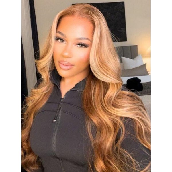 BOGO Free | Nadula 20 Inch 6x4.5 Pre-Cut Lace Closure Honey Blonde Highlight Body Wave Wig 180% Density