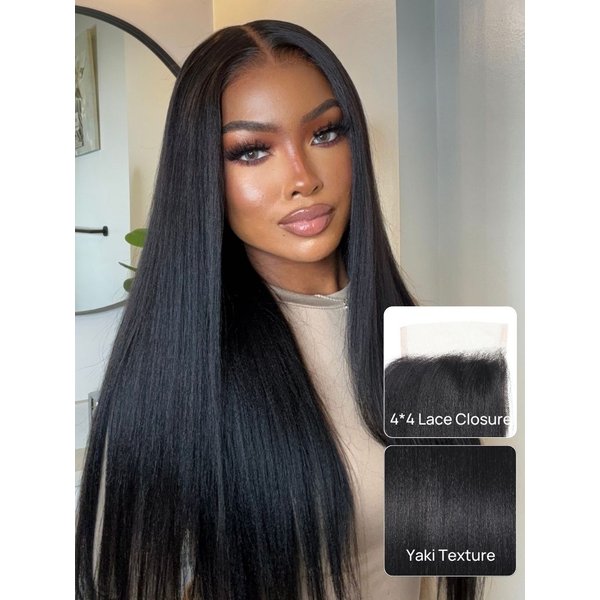 Nadula 1PC Yaki Straight 4x4 Inch Free Part Lace Closure 100% Human Hair For Sale