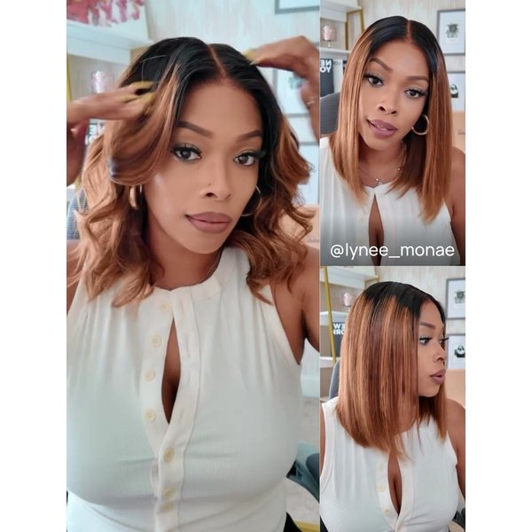 Nadula 7x5 Honey Brown Piano Highlight Bob Wig With Dark Roots Put on and Go Wig Invisible Knots Wig