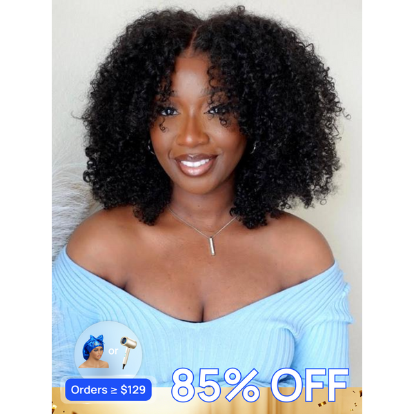Nadula natural black kinky curly human hair wigs for black women Pre-plucked bleached knots with natural color.