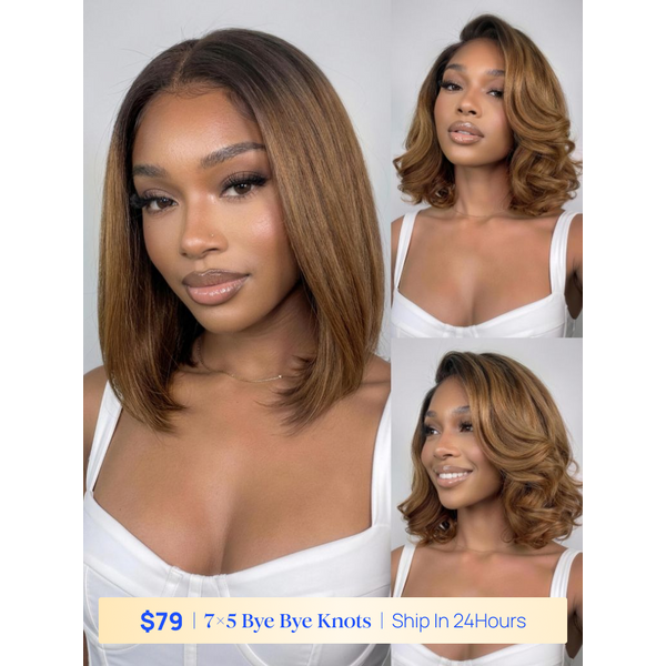 Nadula Flash Sale 7x5 Byebye Knots Pre-Bleached Lace Bob Yaki Straight Hair Put On And Go Glueless Human Hair Wigs