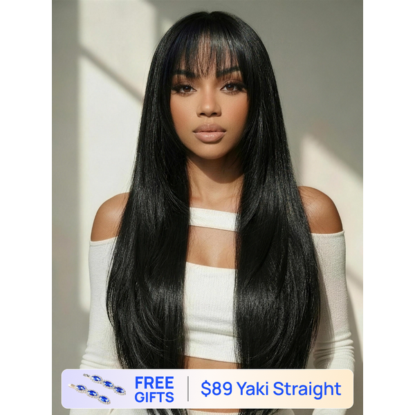80%OFF | Nadula Flash Sale Yaki Straight Hair with Bang Put On and Go Beginner Friendly Glueless Human Hair Wigs