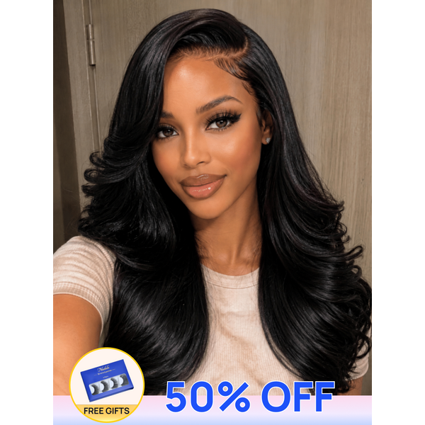 50% OFF + FREE GIFTS | Nadula 7x5 No Slip Wig Invisible Knots Feathered Layer Lace Wig Put On And Go with Drawstring