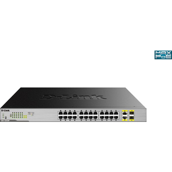 D-Link 24-Port Desktop Gigabit Unmanaged PoE Switch with 2 x 100/1000M