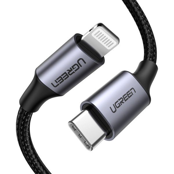 Ugreen 60759 mobile phone cable Black. Silver 1 m USB C Lightning