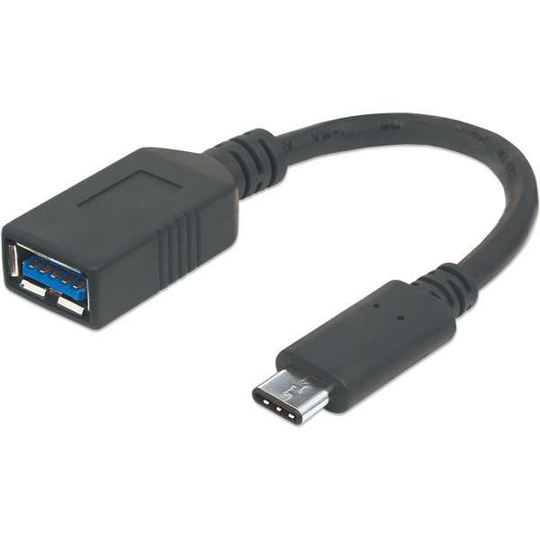 Manhattan USB-C to USB-A Cable, 15cm, Male to Female, Black, 5 Gbps (USB 3.2 Gen1 aka USB 3.0), 3A (fast charging), IF-Certified, SuperSpeed USB, Lifetime Warranty, Equivalent to USB31CAADP