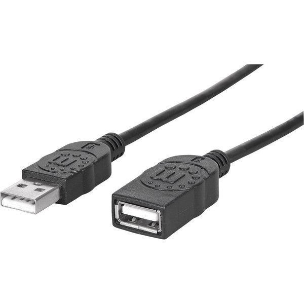 Manhattan USB-A to USB-A Extension Cable, 1m, Male to Female, 480 Mbps (USB 2.0), Hi-Speed USB, Black, Lifetime Warranty, Equivalent to USBEXTAA3BK