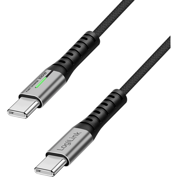 LogiLink USB 2.0 Type-C cable. C/M to C/M. 480 Mbps. 100W. LED. nylon.