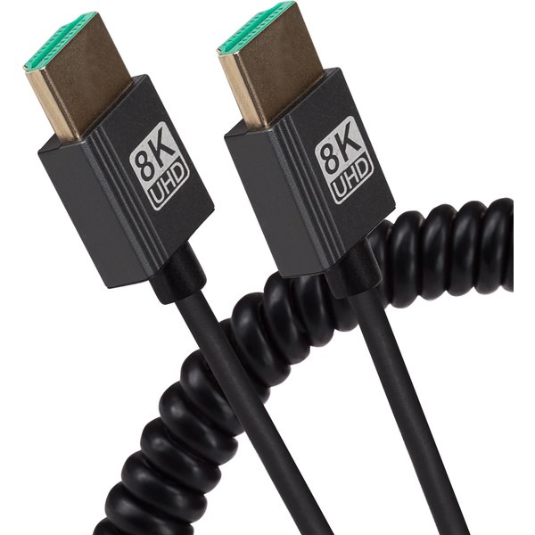 Maplin HDMI to HDMI Coiled Cable 8K Ukltra HD @60Hz 1m - Black