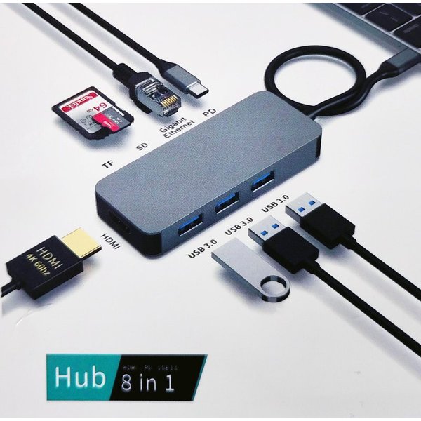 FDL 8 IN 1 USB-C - 4K HDMI / RJ45 / 3x USB-A / USB-C PD / 2 SD