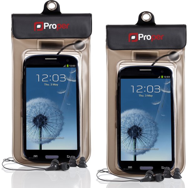 ProperAV Waterproof Case inc Waterproof Earphones for Smartphones - Pa