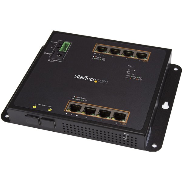 StarTech.com Industrial 8 Port Gigabit PoE+ Switch w/2 SFP MSA Slots -