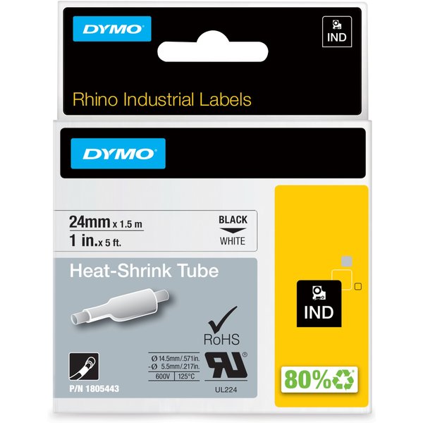 Dymo 1805443/S0718340 Heat Shrink Tubes black on white 24mm x 1.5m for