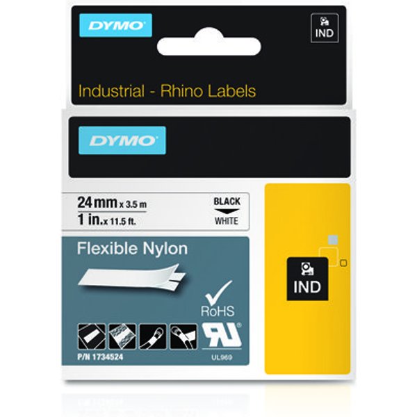 Dymo 1734524/S0773840 Ribbon Nylon flexible black on white 24mm x 3.5m