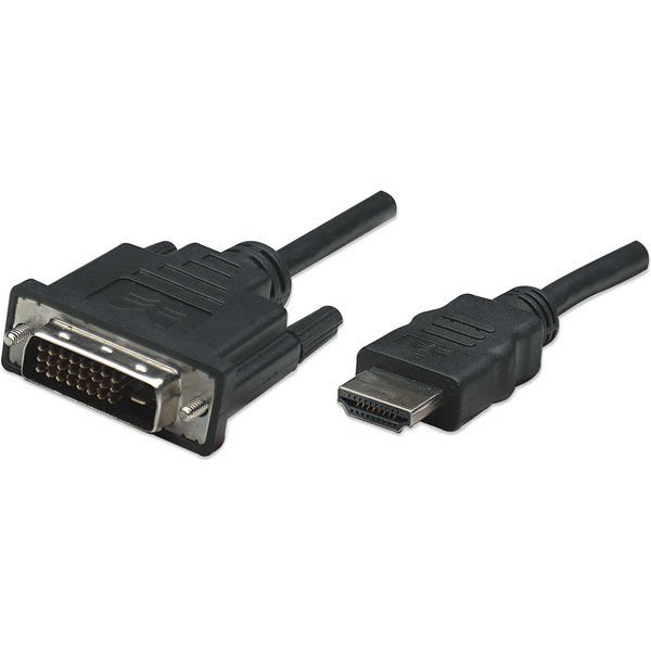 Manhattan HDMI to DVI-D 24+1 Cable, 1m, Male to Male, Black, Dual Link, Compatible with DVD-D, Lifetime Warranty, Equivalent to HDDVIMM1M