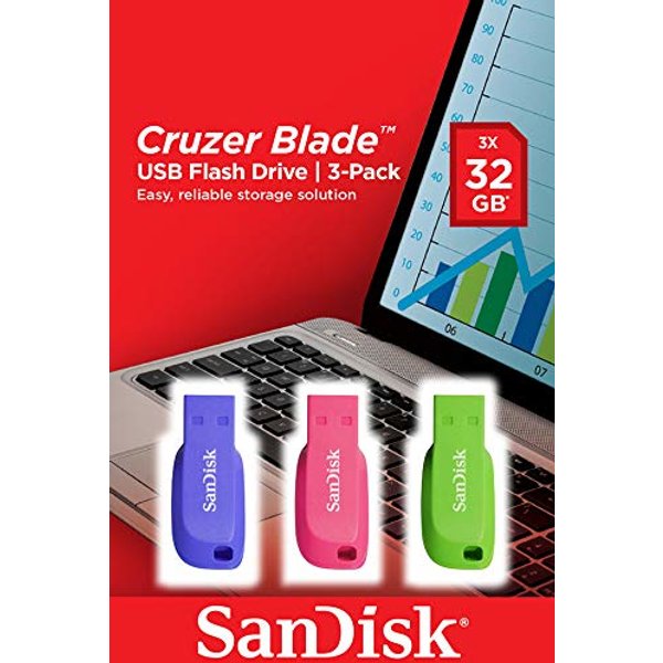 SanDisk Cruzer Blade 3x 32GB USB flash drive USB Type-A 2.0 Blue. Gree