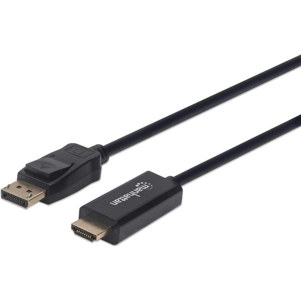 Manhattan DisplayPort 1.2 to HDMI Cable, 4K@60Hz, 1m, Male to Male, DP With Latch, Black, Not Bi-Directional, Three Year Warranty, Equivalent to 3F-DP-HDMI-4K60-HDR